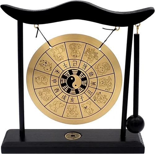 Miniatura 12 de Gong de escritorio de latón, arte zen, feng shui para la decoración de oficina en casa, práctica de meditación, incluye pulsera de cadena roja