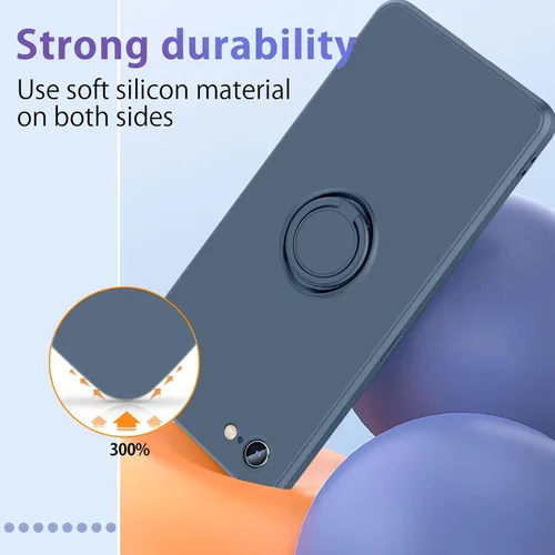 Miniatura 5 de Funda protectora delgada de silicona líquida para Samsung Galaxy S23 Ultra, con soporte de anillo giratorio de 360° y correa de silicona líquida Azul