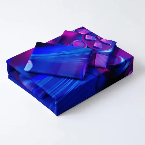 Miniatura 3 de Juego de funda de edredón de tamaño individual con estampado 3D de Gamepad azul para niños, fundas de edredón y fundas de almohada para dormitorio