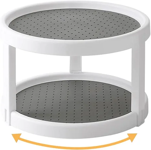 Lazy Susan - Organizador giratorio de 2 niveles para especias antideslizante, organizador de condimentos giratorio de 360 grados, organizador