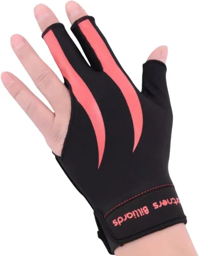 Fancyes Guante de billar para taco de piscina con 3 dedos para mano izquierda, con almohadilla antideslizante, agradable a la piel, elástico, Rosa