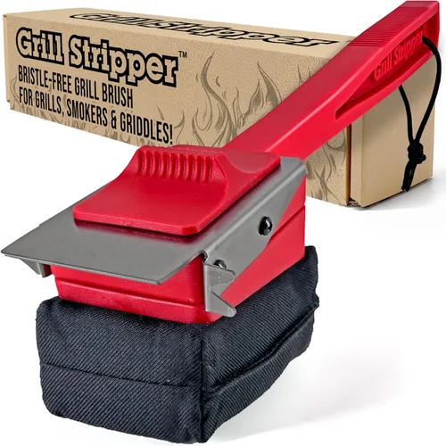 GRILL STRIPPER Cepillo de parrilla sin cerdas para parrilla al aire libre – Cepillo de parrilla de vapor sin cerdas con rascador triple pendiente de