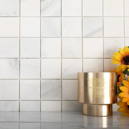 Miniatura 10 de Diflart Mosaico de mármol, blanco Carrara, tejido de canasta de 1 x 2 pulgadas, pulido, azulejos de mármol para cocina, baño, pared, paquete de 5