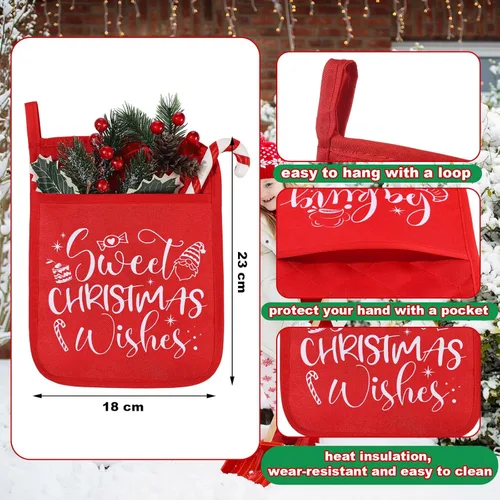 Miniatura 3 de Yaomiao 10 Piezas soportes para ollas de Navidad con bolsillo para ollas, almohadillas calientes de regalo, guantes de horno resistentes al calor