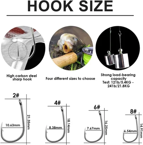 Miniatura 3 de YOTO Equipo de pesca de carpa, 24 piezas, equipo de pesca de carpa con gancho ancho de hueco, kit de pesca de carpa con accesorios de carpa, 24
