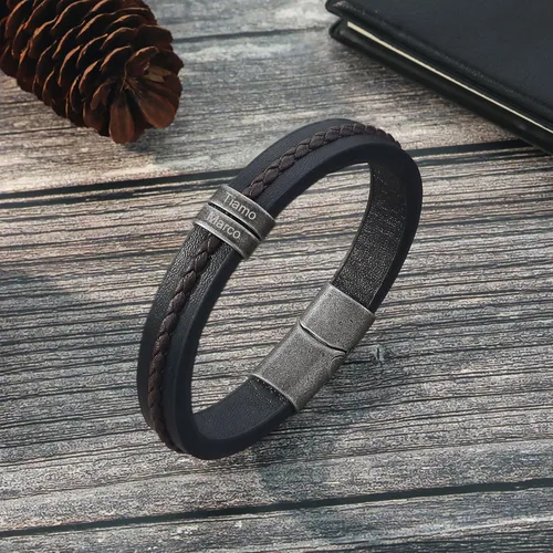 Miniatura 5 de Pulseras personalizadas con nombre para hombre, pulsera de cuero para hombre con 2-5 nombres de niños, regalos personalizados para papá, esposo, hijo