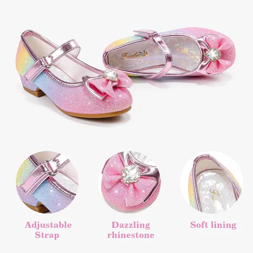 Miniatura 5 de Furdeour Zapatos de vestir para niñas, zapatos de princesa Mary Jane para bodas, flores, damas de honor, tacones con purpurina para niños pequeños