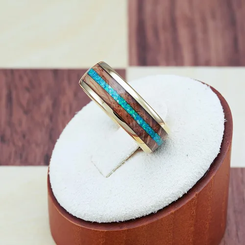 Miniatura 3 de 100S JEWELRY Anillos de tungsteno de oro de 14 quilates para hombre, barril de whisky y ópalo verde, alianza de compromiso de boda tamaño 6-16