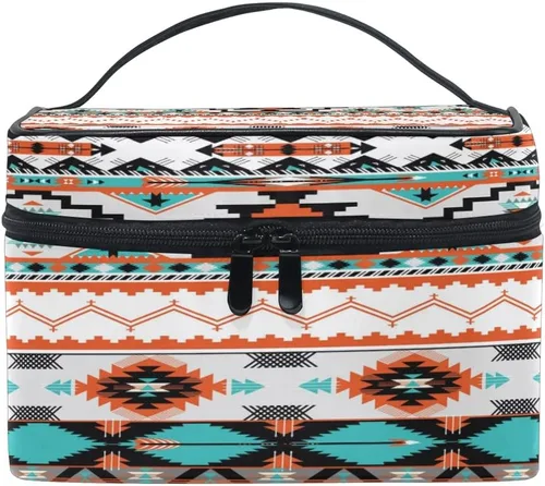AUUXVA Bolsa de cosméticos de viaje, bolsa de maquillaje étnica geométrica Chevron azteca, organizador grande, bolsa de aseo portátil, bolsa de