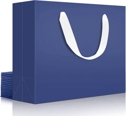 Miniatura 13 de EUSOAR Bolsas de Regalo Grandes Azul Marino, Paquete de 25 - Bolsas de Papel de Compras de 12.5"x4.5"x11" con Asas para Negocios, Manualidades
