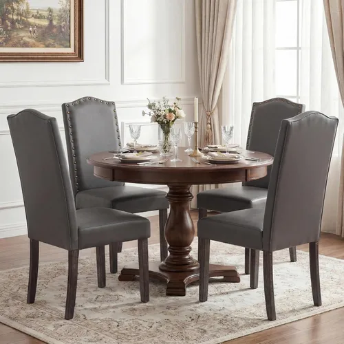 Miniatura 13 de LSSBOUGHT Juego de 2 sillas de comedor tapizadas Parsons de tela, sillas de cocina con marco de madera maciza y ribete de cabeza de clavo