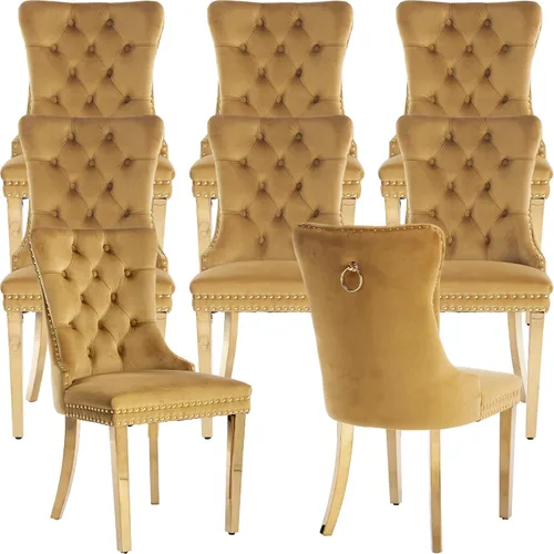 Miniatura 40 de Juego de 2 Sillas de Comedor Modernas de Mediados de Siglo, Tapizadas en Terciopelo Beige con Respaldo Acolchado, Sillas de Cocina y Comedor, Patas