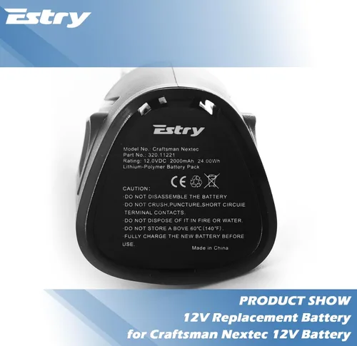 Miniatura 4 de Estry Batería de repuesto de 12 V 2000 mAh para Craftsman Nextec 9-11221 11221, 320.11221 batería de iones de litio
