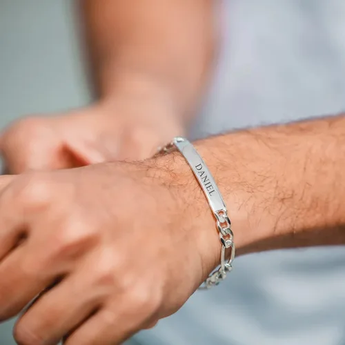 Miniatura 2 de LeCalla Personalized Customised Engraved Name Men's Figaro Chain ID Bracelet in 925 Sterling Silver Personalized Custom Birthday Christmas Fathers