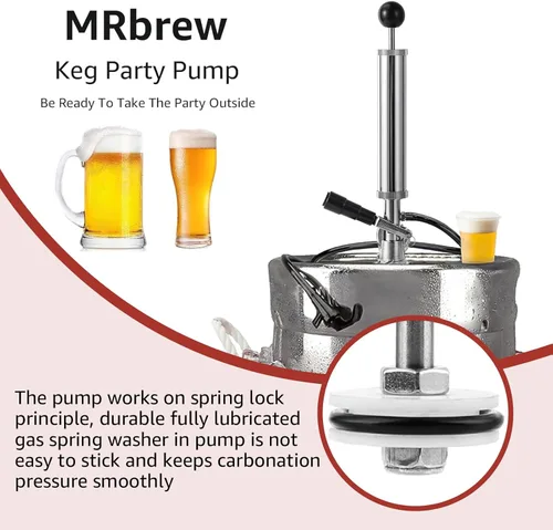 Miniatura 4 de MRbrew Bomba de barril de grifo de cerveza con sistema D de 8 pulgadas – Sistema de bomba de cerveza cromada para fiestas y pícnics con grifo