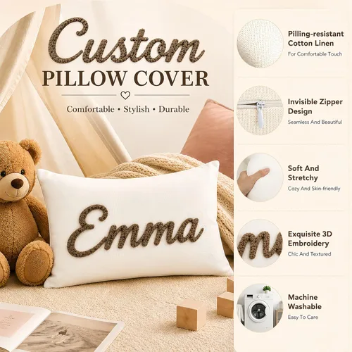 Miniatura 3 de Almohada con monograma bordada personalizada, funda de almohada lumbar con nombre personalizado, regalo para niñas, parejas y mujeres, almohadas