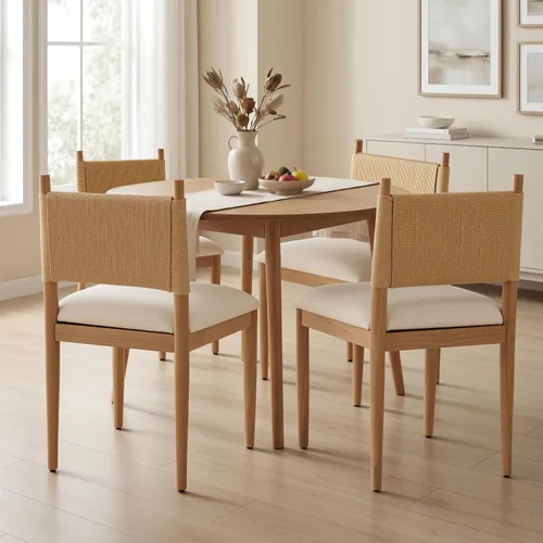 Miniatura 6 de CIMOTA Juego de 2 sillas de comedor modernas, sillas de comedor tapizadas de mediados de siglo con respaldo tejido, sillas de cocina sin brazos