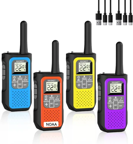 Walkie Talkies de largo alcance para adultos de larga distancia, recargables, paquete de 4 con radios FRS de 2 vías, Waki Taki NOAA, VOX, batería