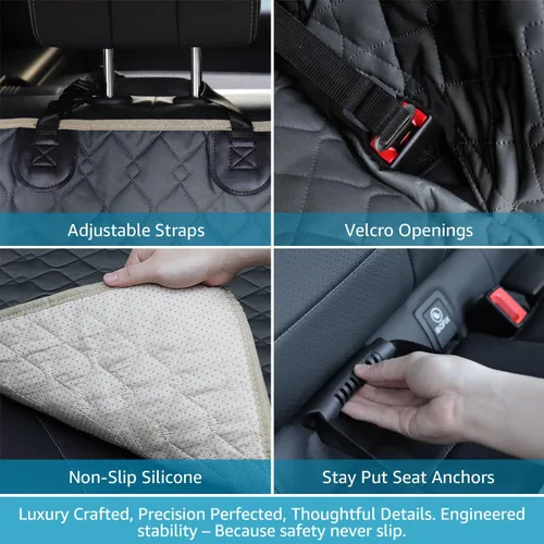 Miniatura 7 de Lassie Fundas de asiento de coche para perro para asiento trasero con 2 cinturones de seguridad, hamaca impermeable para automóvil para perro