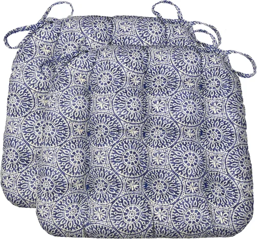 Miniatura 76 de Barnett Home Decor Ticking Stripe Berlin Blue - Almohadilla para silla de comedor con lazos, tamaño mediano 18, relleno de espuma de látex, lavable