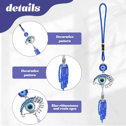 Miniatura 2 de 6 piezas de adorno colgante de coche de mal de ojo de la suerte, ojo malvado azul con mariposa, decoración colgante de ojo turco con amuleto