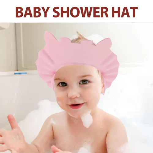 Miniatura 3 de Gorro de ducha para bebé para lavar el cabello, sombrero de champú hipopótamo ajustable para niños pequeños con orejeras, escudo impermeable