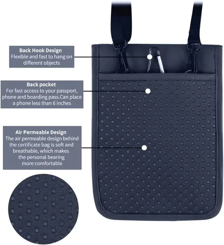 Miniatura 4 de Cartera de viaje, bolsa para el cuello con RFID impermeable multifuncional organizador de documentos, diseño de ventana visual, cartera de viaje