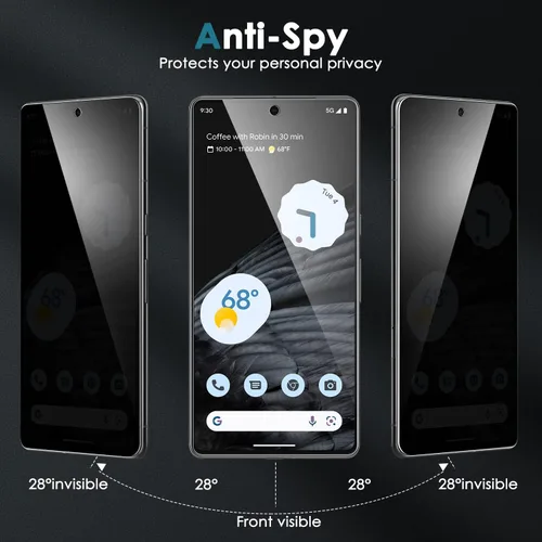 Miniatura 4 de YWXTW [Paquete de 2] Protector de pantalla de privacidad para Google Pixel 7 Pro, película de vidrio templado antiespía de dureza 9H, HD