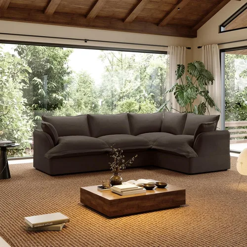 Miniatura 22 de Sofá modular de mezcla de lino para sala de estar, cómodo sofá modular con relleno de plumón, moderno sofá cama convertible con asiento profundo