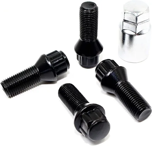 Veritek - Juego de 4 cerraduras para pernos de rueda negros de 0.551 x 0.049 in, asiento cónico de 1.102 in de longitud para BMW Mini Factory OEM o