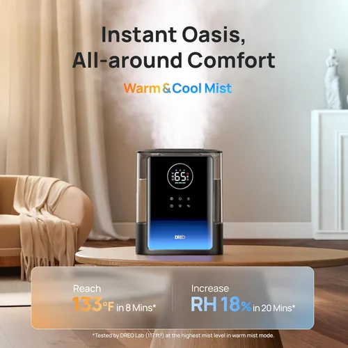 Miniatura 2 de Dreo Humidificadores Inteligentes de 8L para Dormitorio 600 pies², 80H de Funcionamiento Humidificador de Vapor Cálido y Frío Extragrande para Negro