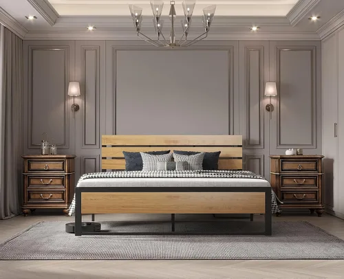 Miniatura 9 de BONSOIR Base de cama tamaño Queen con plataforma de acero estable con cabecero de madera/estribo, no necesita somier, fácil montaje, sin chirridos