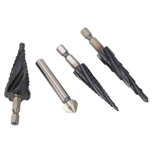 Miniatura 4 de M35 Cobalt Step Drill Bit Set, 4 Spiral Flute Step Bits with 1/4 Inch Shank, Multi Functional Step Bit for Metal Wood Plastic, Includes 3 Step Bits