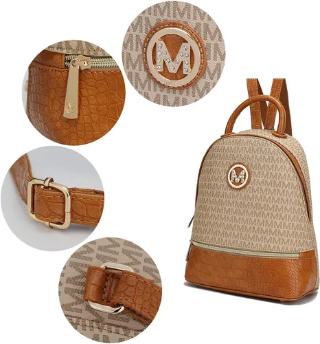 Miniatura 7 de MKF Collection Mochila para mujer, bolsa de viaje de cuero vegano con asa superior