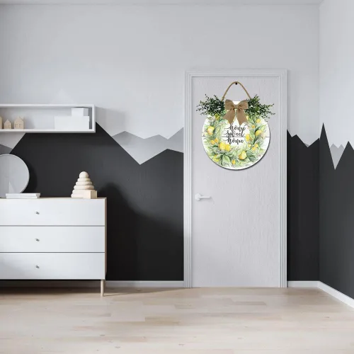 Miniatura 3 de Letrero de corona de limón para puerta delantera, coronas divertidas, decoración de placa de madera para colgar, decoración redonda de madera