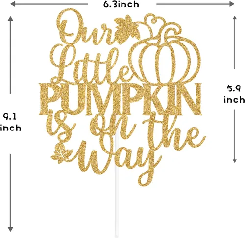 Miniatura 2 de Decoración para tartas con purpurina dorada, «Our Little Pumpkin is on the Way», «Sweet Little Pumpkin/A Little Pumpkin is on the Way», decoración