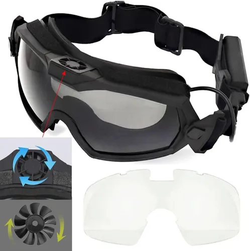 H World Shopping Gafas de Airsoft antivaho con ventilador y lente intercambiable para disparos militares, gafas de seguridad y gafas
