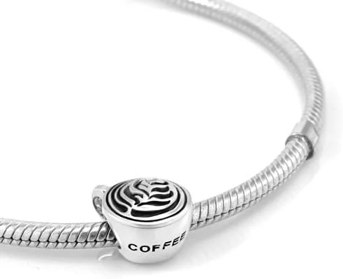Miniatura 2 de Abalorio de plata de ley 925 con forma de taza de café con latte Art