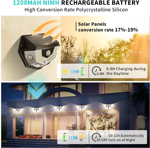 Miniatura 4 de Upgraded 2-in-1 Solar Outdoor Lights with Motion Sensor, Solar Wall Light & Security Lighting, PIR Motion Detection, IP64 Waterproof, Auto On/Off