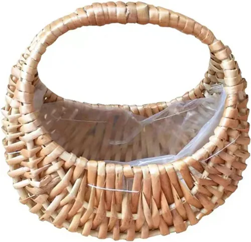 Ochine Cesta de mimbre de media luna, material de ratán, cesta tejida a mano con asa, tamaño pequeño, para almacenamiento de jardín y decoración del