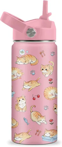 Miniatura 36 de Axolotl - Botella de agua de 12 onzas con tapa con pajilla, botella de agua de acero inoxidable con diseño de ajolotes para niñas, taza aislada