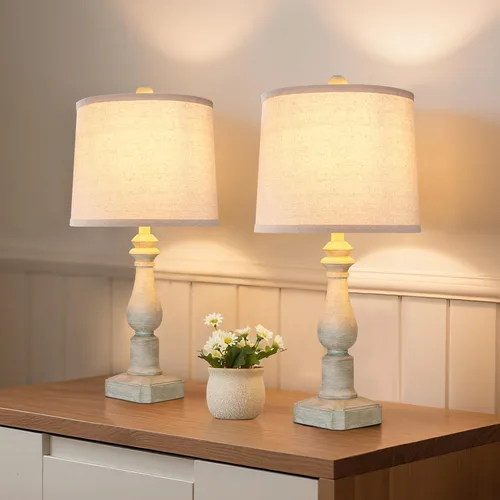 Miniatura 7 de Juego de 2 lámparas de mesa rústicas de 23 pulgadas para sala de estar, dormitorio, lámparas tradicionales de resina para mesita de noche para sala