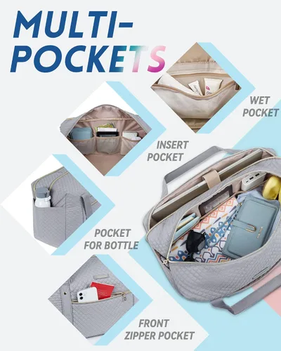 Miniatura 5 de BAGSMART - Bolsa de lona de viaje para mujer, bolsa de mano grande con compartimento para laptop, bolsa de zapatos, Cian, Bolsa de viaje