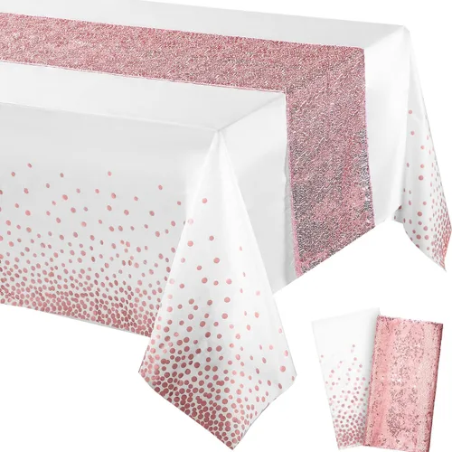 Miniatura 20 de Irenare Juego de Mantel y Camino de Mesa con Lentejuelas, Diseño de Lunares y Confeti, Cubierta de Mesa de Plástico con Purpurina, Decoraciones