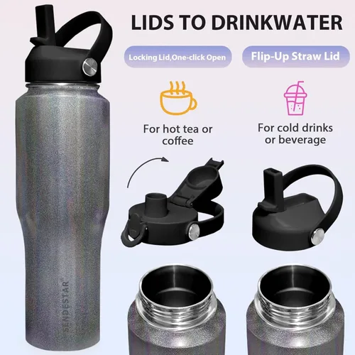 Miniatura 5 de SENDESTAR Botella de agua de acero inoxidable de 40 onzas (fría durante 48 horas, caliente durante 24 horas), botella aislada al vacío de doble Gris