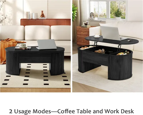 Miniatura 3 de ORRD Mesa de centro elevable, mesa de centro acanalada con parte superior elevable, mesa de comedor de madera con compartimento oculto, mesa central