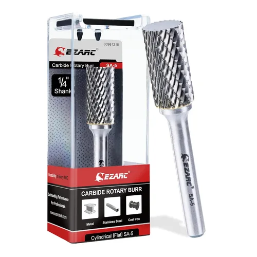 EZARC Fresa rotatoria de carburo de tungsteno, broca de carburo SA-5 de doble corte, vástago de 1/4" para amoladora, fresas de corte para trabajo en