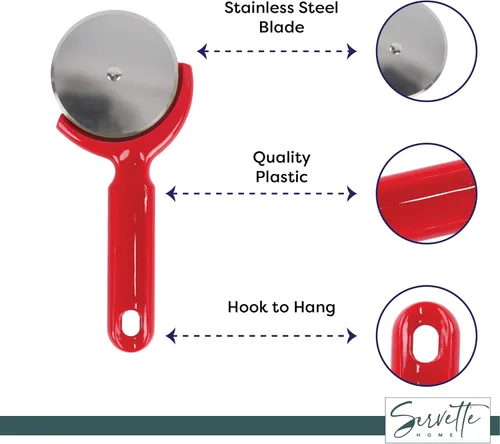 Miniatura 4 de Cortador de pizza de acero inoxidable - Cortador de pizza de 7.75 pulgadas para pizzas, bolsillos y más - Rueda cortadora de pizza con mango de Rojo