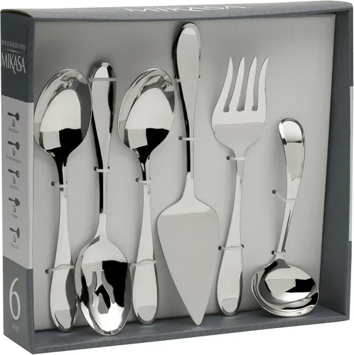 Miniatura 7 de Mikasa Bravo - Juego de 6 piezas de acero inoxidable 18/10, cucharas de servir, tenedor, servidor de tartas, cucharón de salsa, cubiertos pulidos