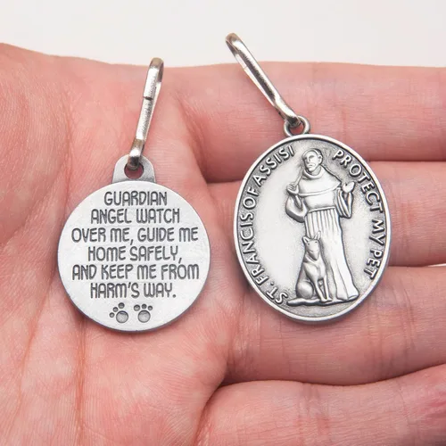 Miniatura 4 de Etiquetas para mascotas grabadas, 2 paquetes de San Francisco de Asís, gatos, perros, medalla, colgante, collar, protege a mi mascota, aleación, No